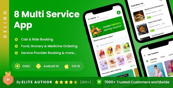 8 in 1 multi-service App Ecommerce, Cab Booking Handyman App | DeliGo IONIC