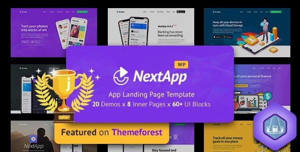 App Landing Page WordPress Theme for Mobile Application Software Design Development Site - Nextapp