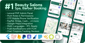 Beauty Salons, Spa, Massage, Barber Booking, Business Listing Multi-Vendor App with Admin Panel 3.0.0