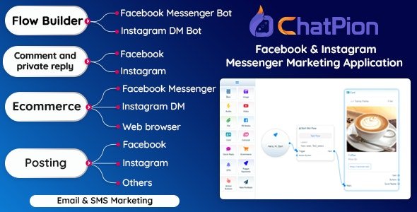 ChatPion - Facebook Instagram Chatbot,eCommerce,SMS/Email Social Media Marketing Platform 8.5