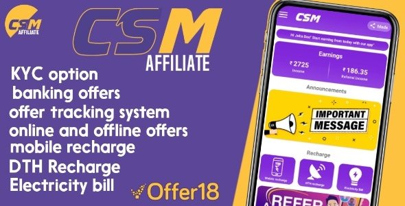CSMAffiliate - Offers Affiliate | Offer Tracking | Referral Program | Admin Panel