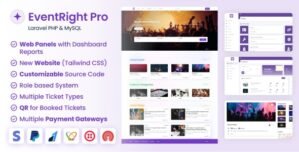 EventRight Pro – Ticket Sales and Event Booking Management System with Website Web Panels (SaaS)