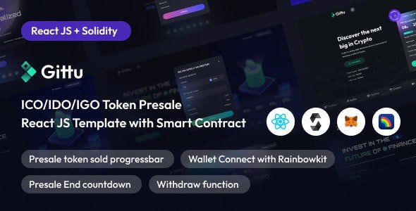 Gittu - ICO/IDO/IGO Token Presale Template With Smart Contract (React JS+Solidity)