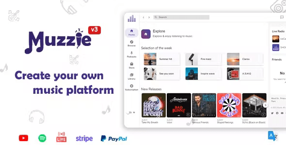Muzzie - Music, Podcast & Radio Streaming Platform 3.5