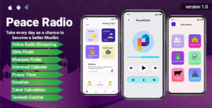 PeaceRadio – Muslim Online Radio and Qibla Finder with Prayer Time Full App UI Template