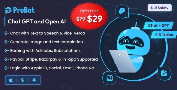 ProBot - ChatGPT | Admob Ready | Subscription | Open AI Chat, Writing Assistant Image Generator