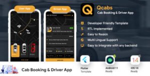 Taxi App | Cab Booking Android + iOS App Template | 2 Apps Rider + Driver | Flutter 2 | Qcabs