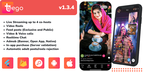 Teego (iOS and Android) - Live Streaming with up to 4 participants, Feed, Paid calls and Payouts