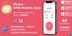 VPN Mobile App | UI Kit | ReactNative | Figma FREE | Life Time Update | Mesia VPN